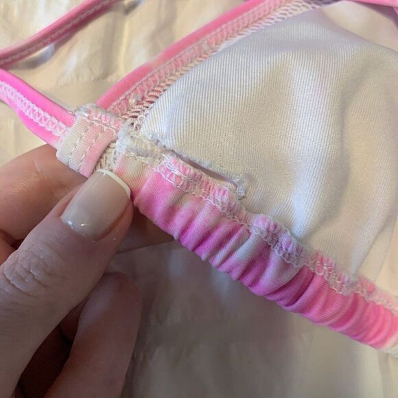 kendall kylie Pink White Tie Dye Triangle Bikini Top Xs - Picture 6 of 6